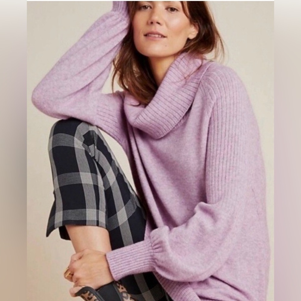 Anthropologie Lavender  Cowl Neck Sweater with Ribbed Texture in size XL